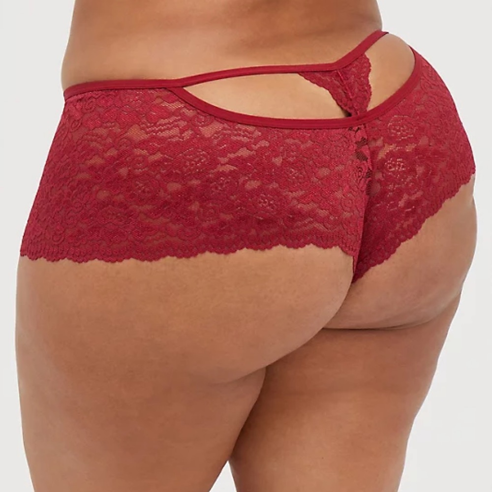 NWT Torrid T-Back Cheeky Panty Mesh & Lace Red Plus Size Panty Sz 3, 3X